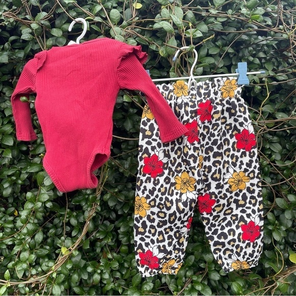 2 Piece Baby Girl Onsie/Pant Set Flutter Sleeves & Elastic Waist - Picture 2 of 9